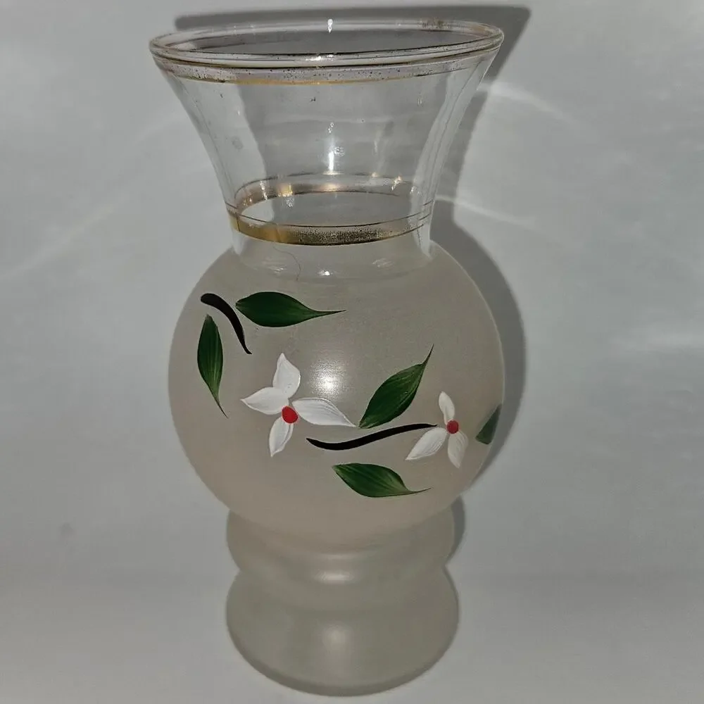 Vintage Frosted Glass Floral Bud Vases Gold Trim – Pair 6" Tall - Picture 8 of 8